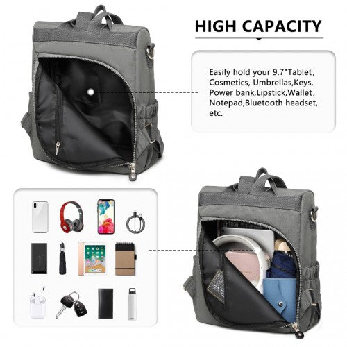 Kono Multi Way Anti-Theft Waterproof Backpack Shoulder Bag - Grey