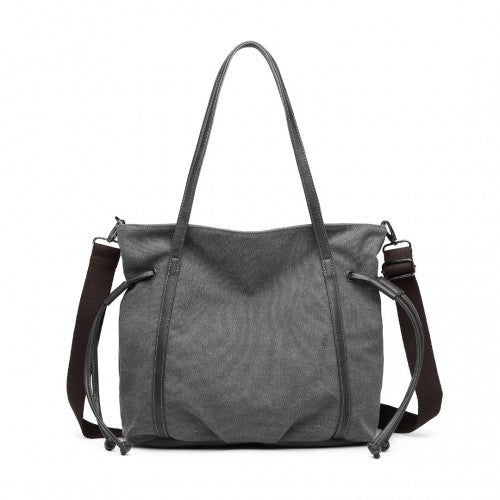 Kono Large Capacity Canvas & Leather Fusion Shoulder Tote Bag - Grey