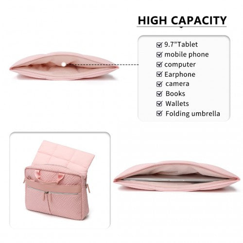 Kono Lightweight Magnetic Quilted Laptop Sleeve - Pink