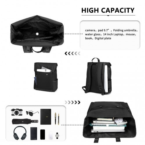 Kono Waterproof Large Capacity School Laptop Backpack - Black