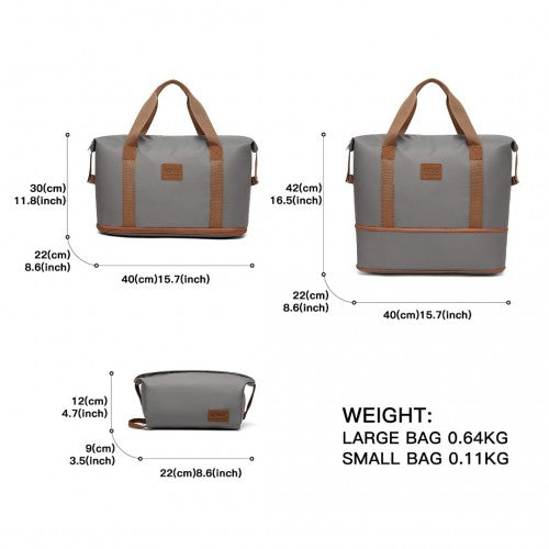 Kono Two Pieces Expandable Durable Waterproof Travel Duffle Bag Set - Grey / Brown