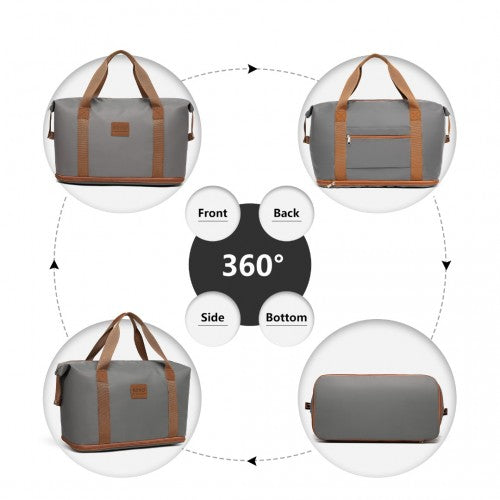 Kono Two Pieces Expandable Durable Waterproof Travel Duffle Bag Set - Grey / Brown