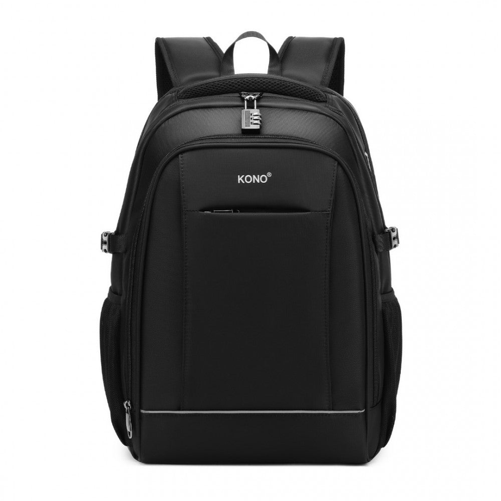 Kono Functional Travel Backpack With USB Charging Port - Black