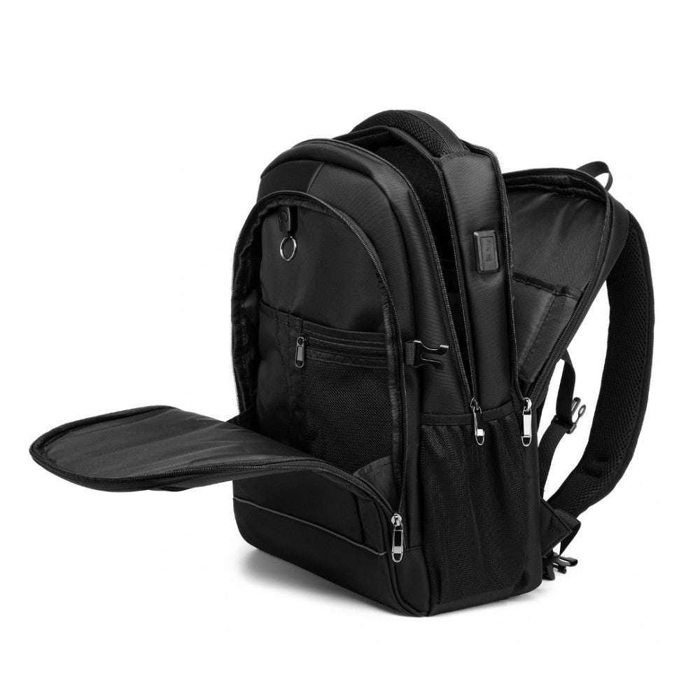 Kono Functional Travel Backpack With USB Charging Port - Black