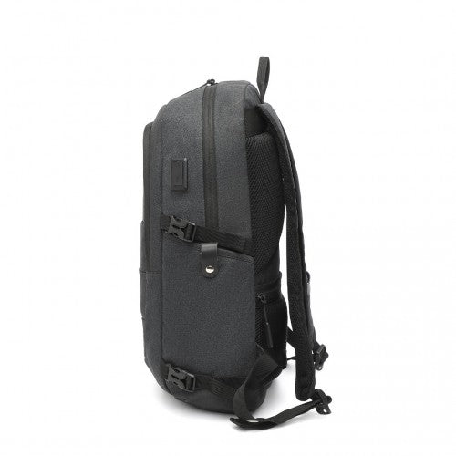 Kono Multi-Compartment Water Resistant Backpack with USB Charging Port - Black