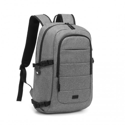 Kono Multi-Compartment Water Resistant Backpack with USB Charging Port - Grey