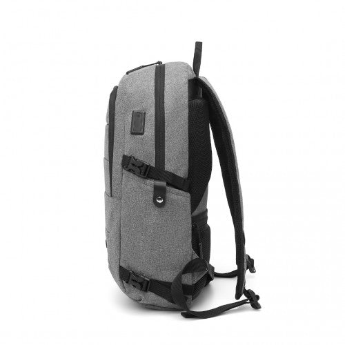 Kono Multi-Compartment Water Resistant Backpack with USB Charging Port - Grey