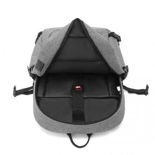 Kono Multi-Compartment Water Resistant Backpack with USB Charging Port - Grey