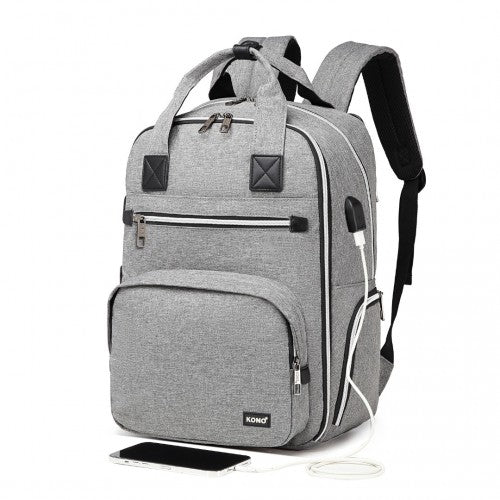 Kono Classic Multi Functional Changing Backpack With USB Charging Interface - Grey