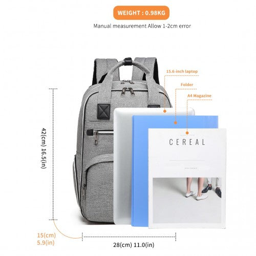 Kono Classic Multi Functional Changing Backpack With USB Charging Interface - Grey