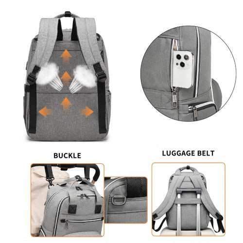 Kono Classic Multi Functional Changing Backpack With USB Charging Interface - Grey