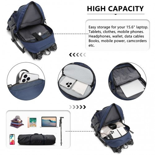 Kono Multi Functional Outdoor Hiking Backpack With Rain Cover - Navy