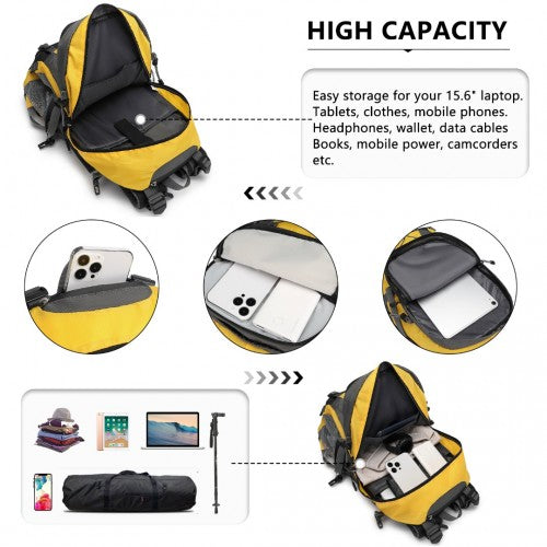 Kono Multi Functional Outdoor Hiking Backpack With Rain Cover - Yellow