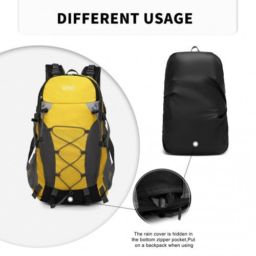 Kono Multi Functional Outdoor Hiking Backpack With Rain Cover - Yellow