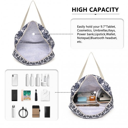 Kono Foldable Waterproof Storage Cabin Travel Handbag Elephant Print - Navy And Beige