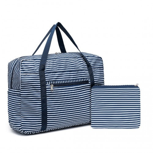 Kono Foldable Waterproof Storage Cabin Travel Handbag Striped Print - Navy