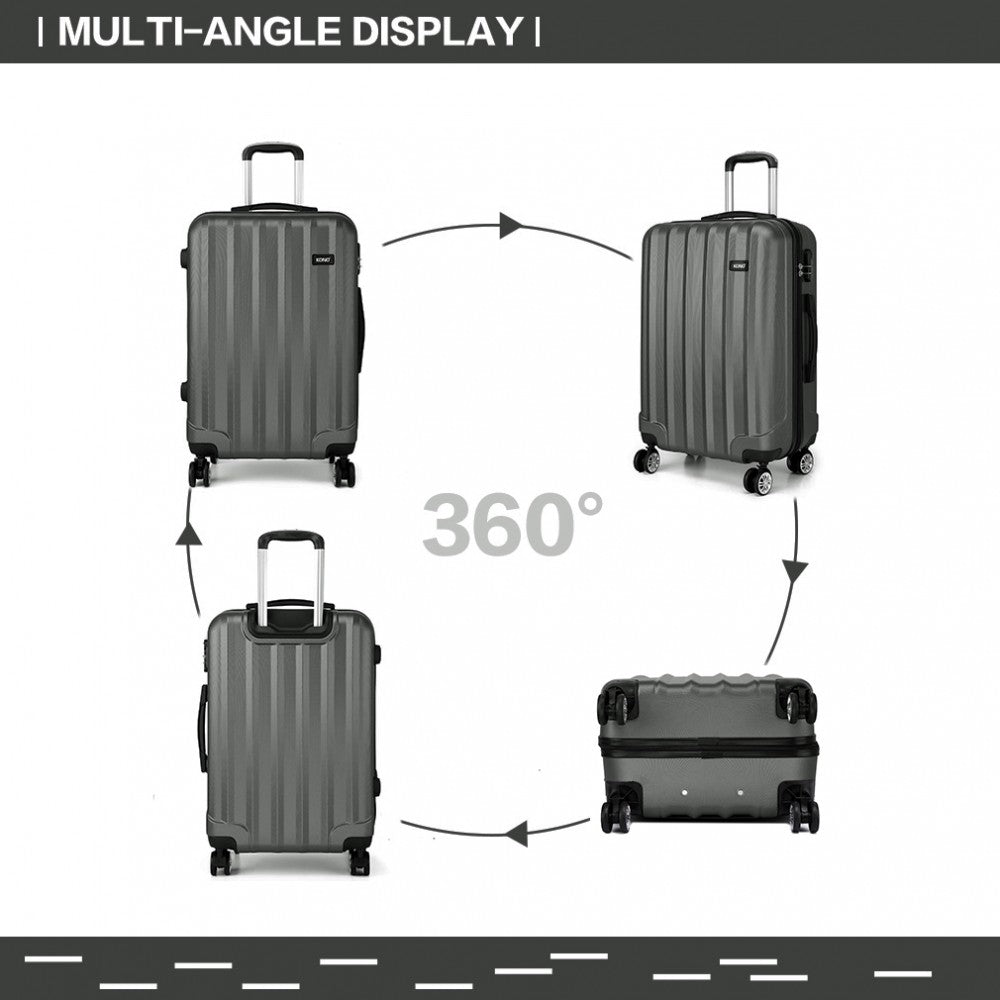 Kono Vertical Stripe Hard Shell Suitcase 3 Piece Luggage Set Grey