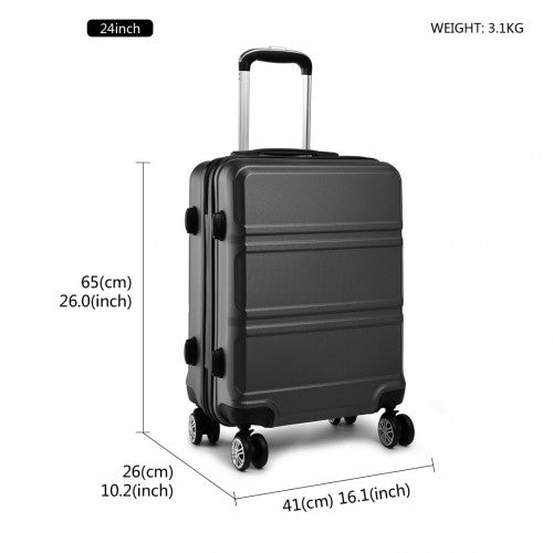 Kono Abs Sculpted Horizontal Design 3 Piece Suitcase Set - Grey