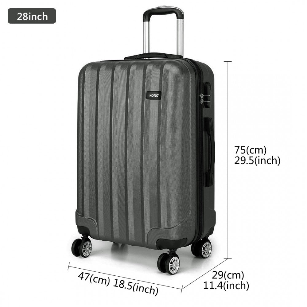 Kono Vertical Stripe Hard Shell Suitcase 3 Piece Luggage Set Grey