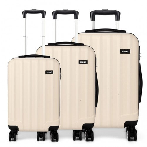 Kono Vertical Stripe Hard Shell Suitcase 19/24/28 Inch 3 Piece Luggage Set - Beige