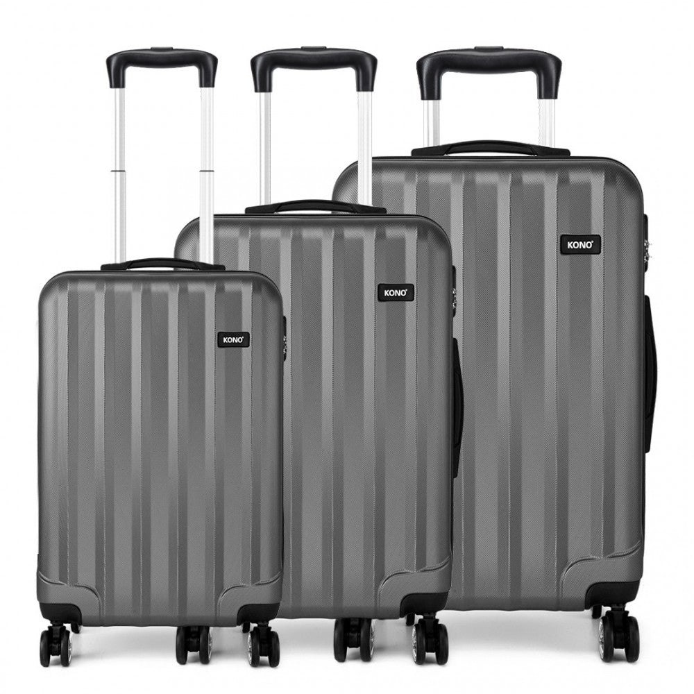 Kono Vertical Stripe Hard Shell Suitcase 19/24/28 Inch 3 Piece Luggage Set - Grey