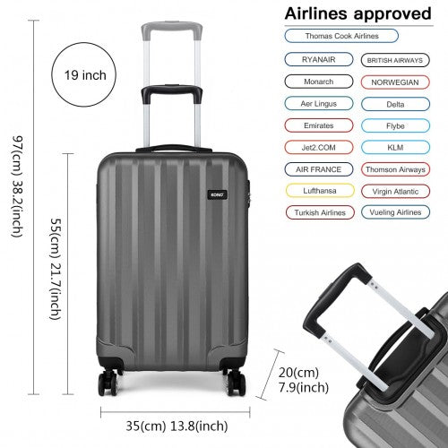 Kono Vertical Stripe Hard Shell Suitcase 19 Inch Luggage - Grey