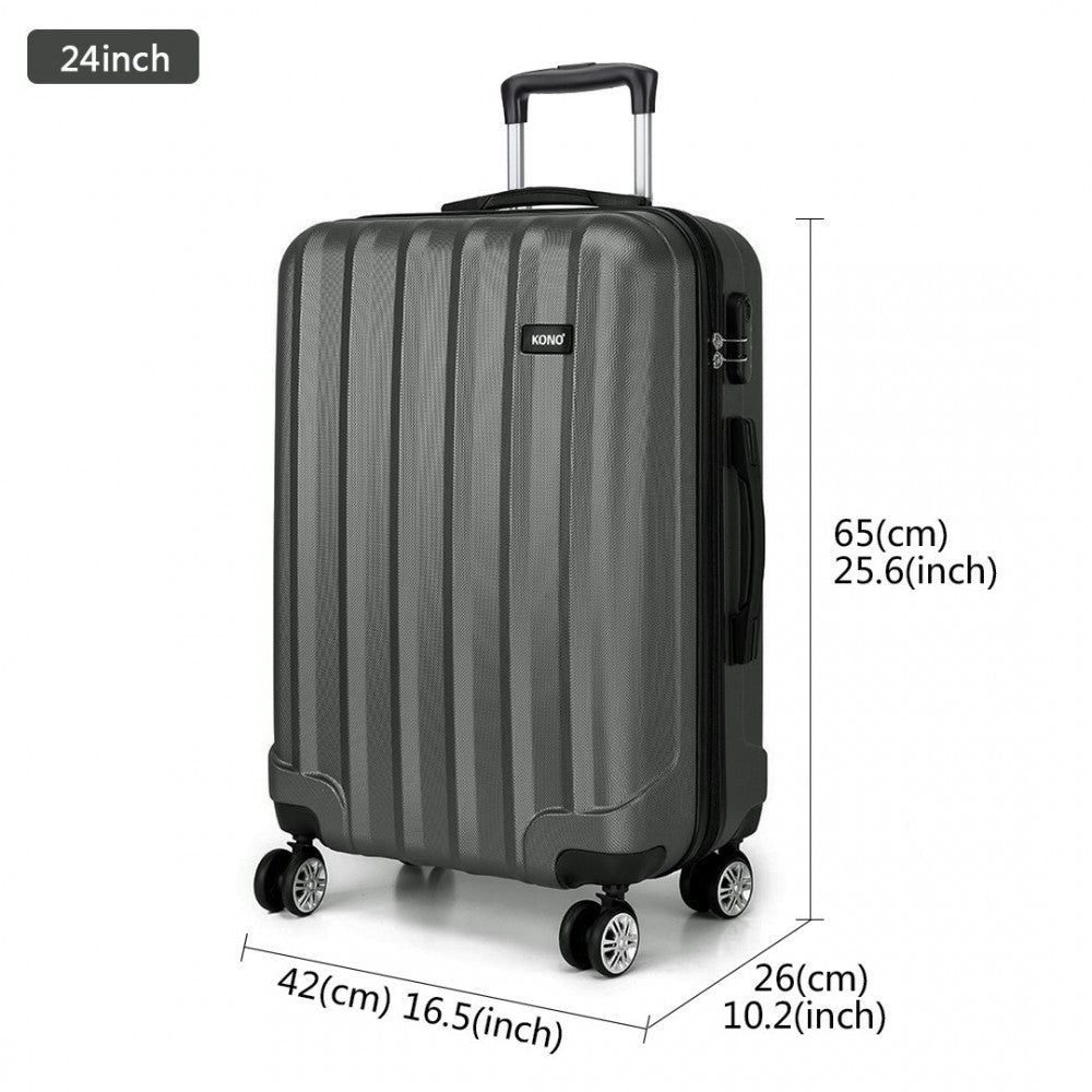 Kono Vertical Stripe Hard Shell Suitcase 19/24/28 Inch 3 Piece Luggage Set - Grey