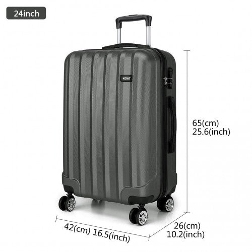 Kono Vertical Stripe Hard Shell Suitcase 24 Inch Luggage Set Grey