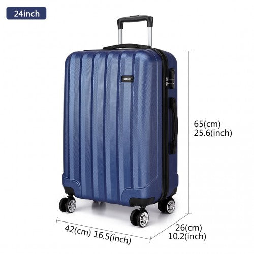 Kono Vertical Stripe Hard Shell Suitcase 24 Inch Luggage Set - Navy