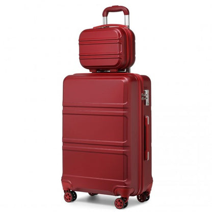 Kono Abs 4 Wheel Suitcase Set With Vanity Case - Burgundy