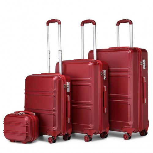 Kono Abs Sculpted Horizontal Design 4 Pcs Suitcase Set With Vanity Case - Burgundy