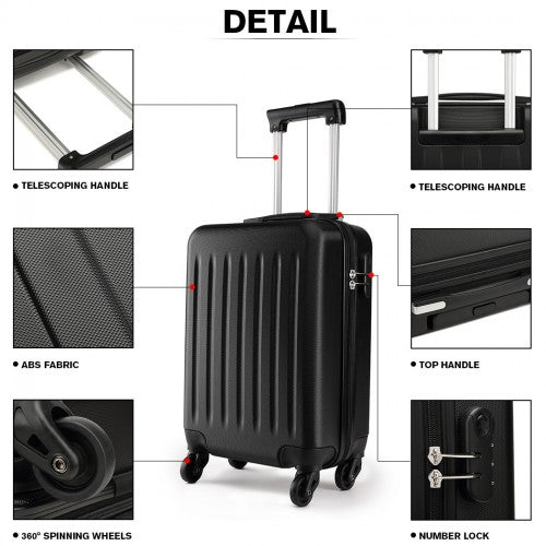 Kono 19 Inch Abs Hard Shell Carry On Luggage 4 Wheel Spinner Suitcase - Black