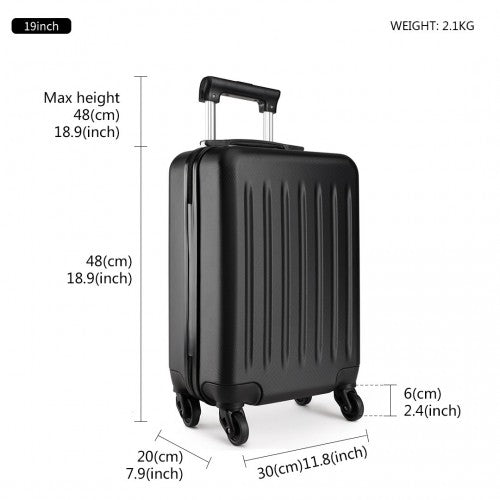 Kono 19 Inch Abs Hard Shell Carry On Luggage 4 Wheel Spinner Suitcase - Black