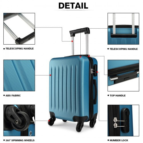 Kono 19-24-28 Inch Abs Hard Shell Luggage 4 Wheel Spinner Suitcase Set - Navy