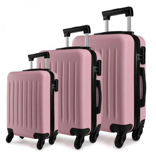 Kono 20/24/28 Inch Abs Hard Shell Luggage 4 Wheel Spinner Suitcase Set - Pink