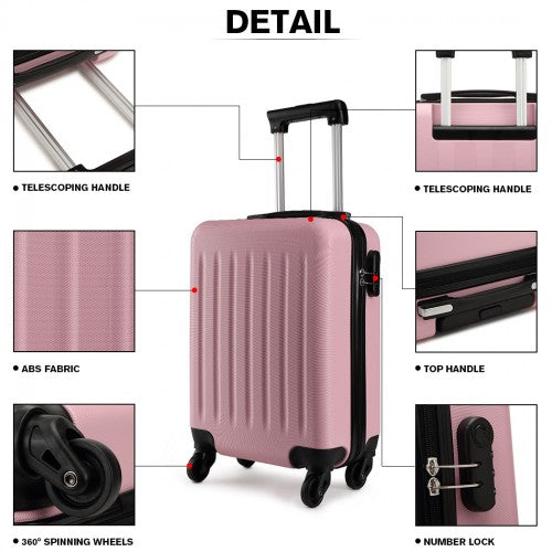 Kono 20 Inch Abs Hard Shell Luggage 4 Wheel Spinner Suitcase - Pink