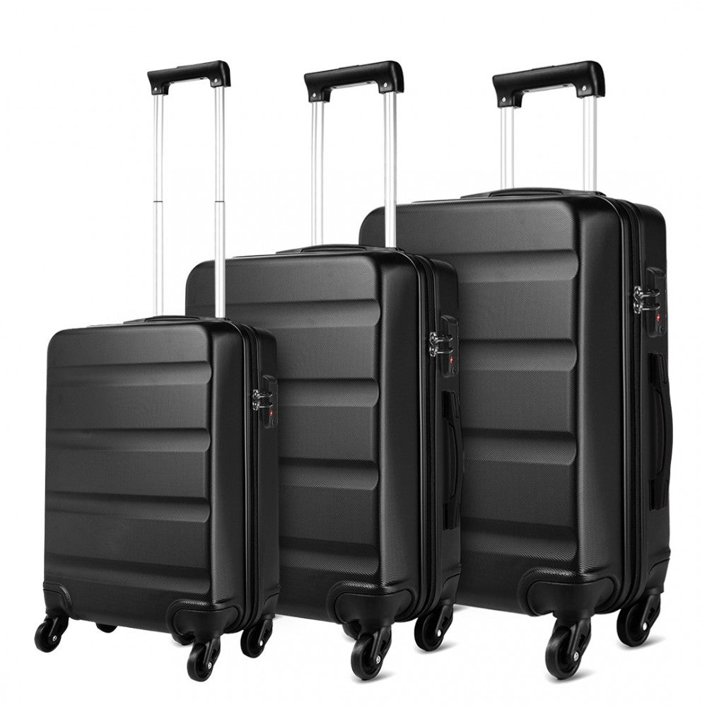 Kono 19/24/28 Inch Set Horizontal Design Abs Hard Shell Suitcase With TSA Lock - Black