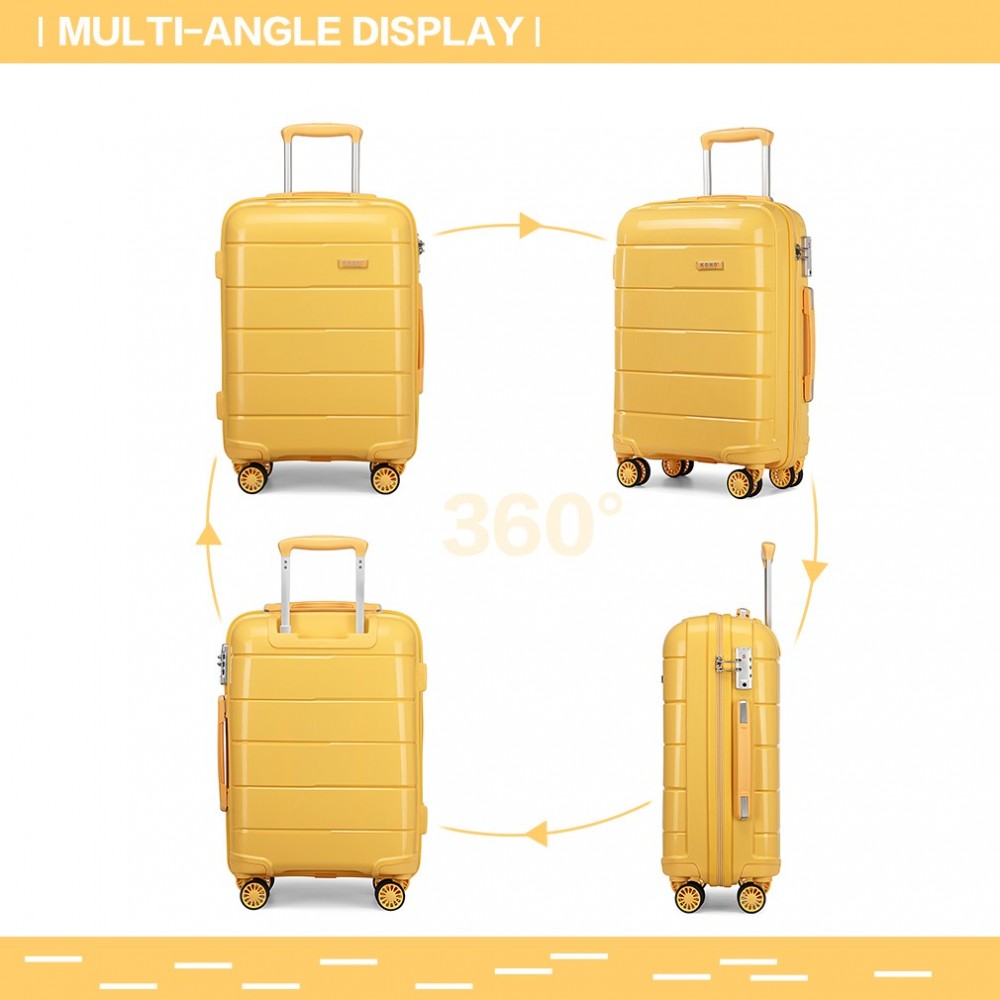 Kono 20 Inch Cabin Size Hard Shell PP Suitcase - Yellow