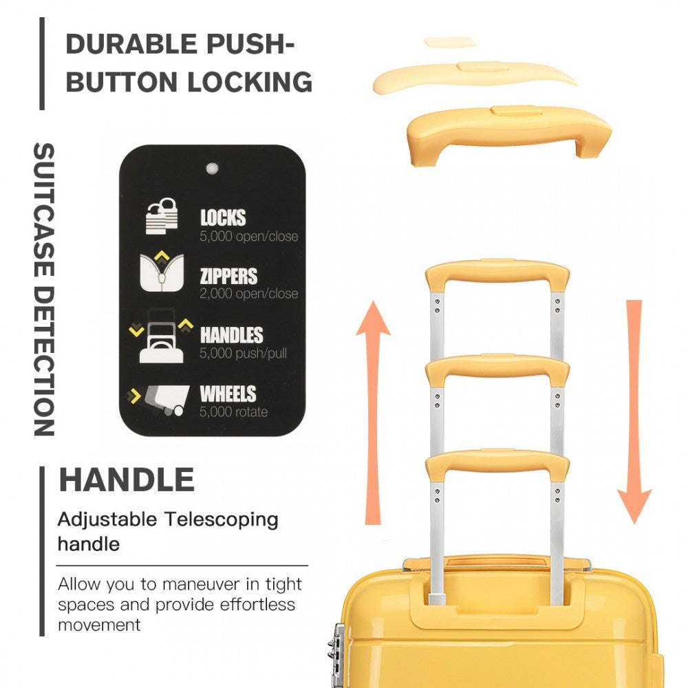 Kono 20 Inch Cabin Size Hard Shell PP Suitcase - Yellow