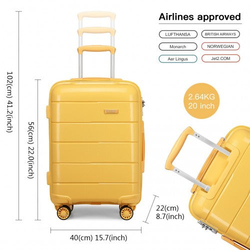 Kono 20 Inch Cabin Size Hard Shell PP Suitcase - Yellow