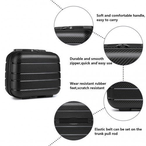 Kono Multi Texture Hard Shell PP Suitcase With TSA Lock and Vanity Case 4 Pieces Set - Classic Collection - Black