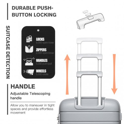 Kono Multi Texture Hard Shell PP Suitcase With TSA Lock and Vanity Case 4 Pieces Set - Classic Collection - Grey