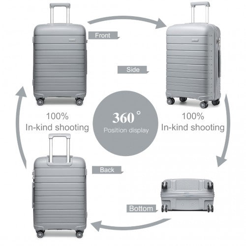 Kono Multi Texture Hard Shell PP Suitcase With TSA Lock and Vanity Case 4 Pieces Set - Classic Collection - Grey