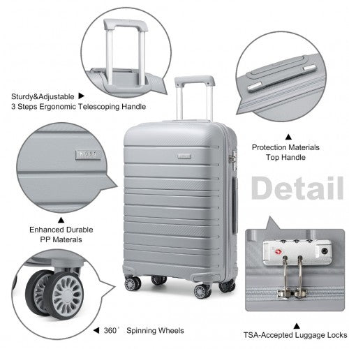 Kono Multi Texture Hard Shell PP Suitcase With TSA Lock and Vanity Case 4 Pieces Set - Classic Collection - Grey