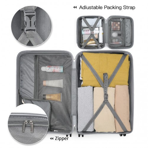 Kono Multi Texture Hard Shell PP Suitcase With TSA Lock and Vanity Case 4 Pieces Set - Classic Collection - Grey