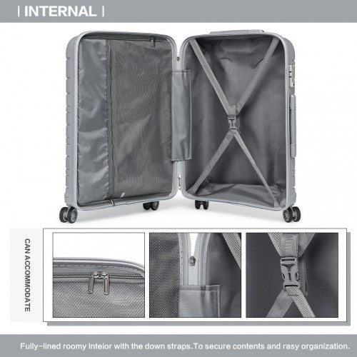 Kono Multi Texture Hard Shell PP Suitcase With TSA Lock and Vanity Case 4 Pieces Set - Classic Collection - Grey