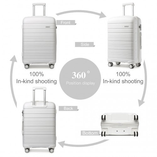 Kono Multi Texture Hard Shell PP Suitcase With TSA Lock and Vanity Case 4 Pieces Set - Classic Collection - White