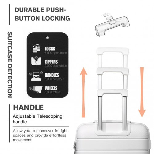 Kono Multi Texture Hard Shell PP Suitcase With TSA Lock and Vanity Case 4 Pieces Set - Classic Collection - White