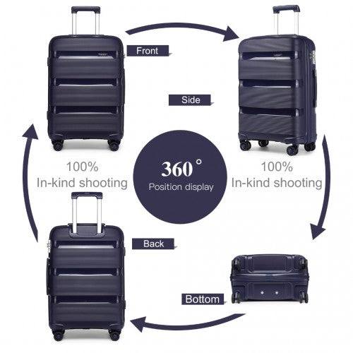 Kono Bright Hard Shell PP Suitcase With TSA Lock And Vanity Case 4 Pieces Set - Classic Collection - Navy