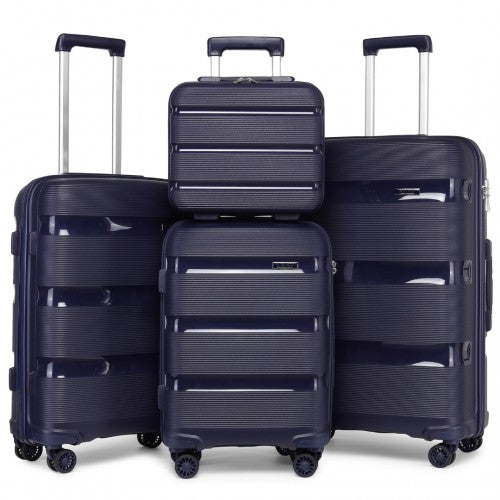 Kono Bright Hard Shell PP Suitcase With TSA Lock And Vanity Case 4 Pieces Set - Classic Collection - Navy